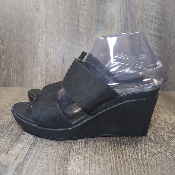Crocs Leigh II Women's Black 2 Strap Wedge Sandal Women's Size 7 Dual Comfort - Picture 6 of 13